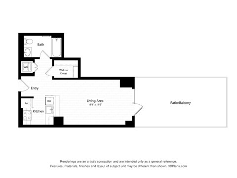 Floor plan for studio, 1 bath, 495 sqft